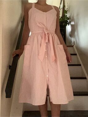 Liz Claiborne Pink and White Striped Tie-Waist Sundress